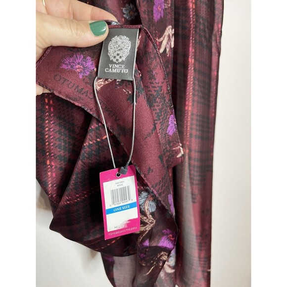 Vince Camuto Wine Burgandy Floral Print Rectangular Scarf Wrap Shawl 72” NWT - Picture 5 of 6